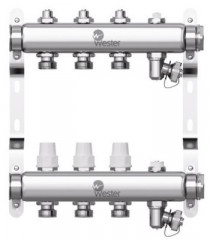 Коллектор для отопления Wester 1"-3/4 в сборе на 3 выхода с 2 заглушками