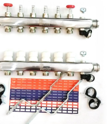 Коллекторная группа Wester 1"-3/4 в сборе с расходомерами на 8 выходов