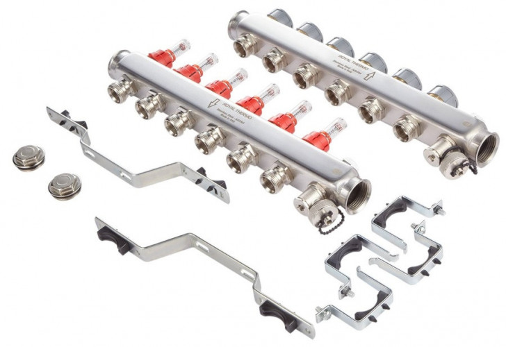 Для отопления Royal Thermo 1" ВР-3/4" НР, 12 выходов с расходомерами, нерж. (RTE 52.112)