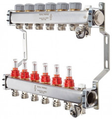 Для отопления Royal Thermo 1" ВР-3/4" НР, 7 выходов с расходомерами, нерж. (RTE 52.107)